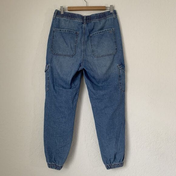 American Eagle Jeans Cargo Joggers Women M Blue Denim Drawstring Utility Tapered - Picture 3 of 10